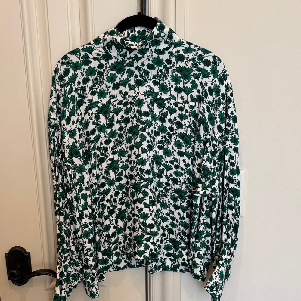 Ganni beautiful Emerald and Ivory floral  Patterned Blouse